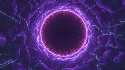A mesmerizing purple vortex with electric patterns surrounding a dark center. - Powered by Adobe