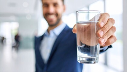 Man offering a refreshing glass of water for healthy hydration.