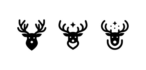 Obraz premium Minimalist Deer Head Icons with Antler Embellishments Vector
