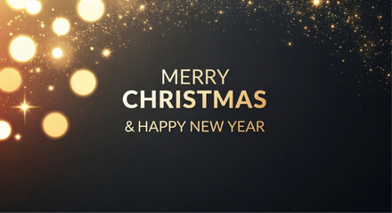 A festive Christmas and New Year greeting card shines with golden lights. A message of seasonal joy and celebration, the greeting card spreads warmth and holiday cheer. vector illustration