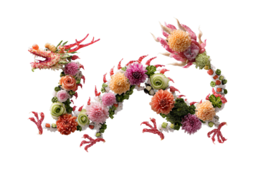 Dragon with delicious appetizing sushi, rolls. On a transparent background. Exotic food. Image for designers, marketers and IT. Popular illustration, object. Sphere of trade, economy, sales.