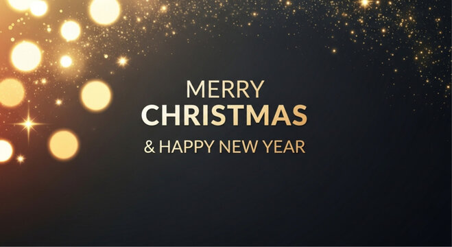 A festive Christmas and New Year greeting card shines with golden lights. A message of seasonal joy and celebration, the greeting card spreads warmth and holiday cheer. vector illustration