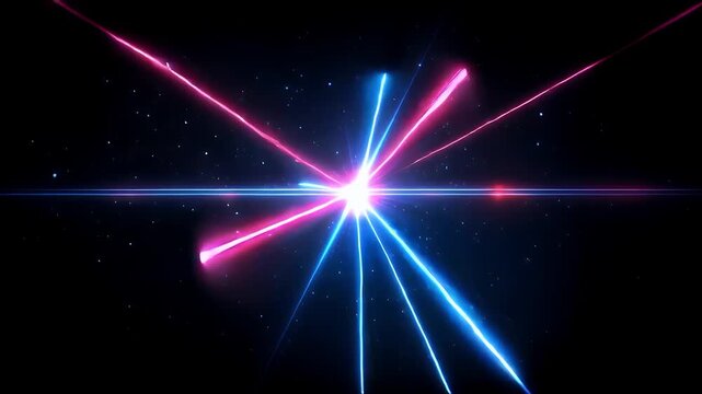 Vivid abstract light beams emanate from a bright center.