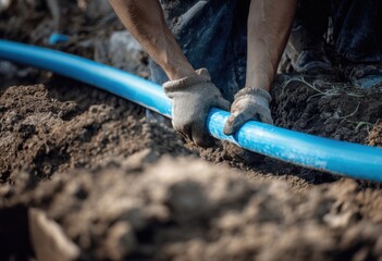 Obraz premium blue plastic pipe construction site