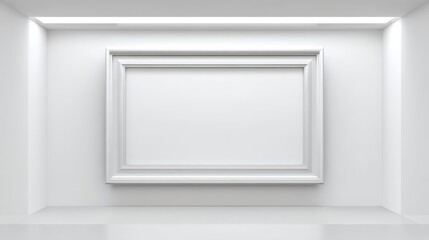 Elegant White Picture Frame Mockup on Gallery Wall, Minimalist Design for Art, Photography, and Presentations