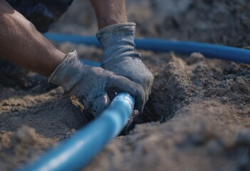 Obraz premium blue plastic pipe construction site
