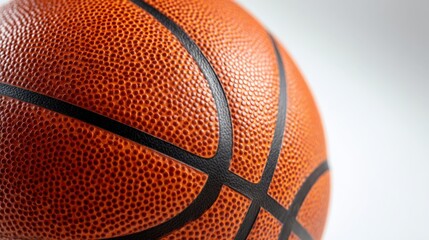 Obraz premium Close-up of an orange basketball with black lines against a white background displaying textures and details