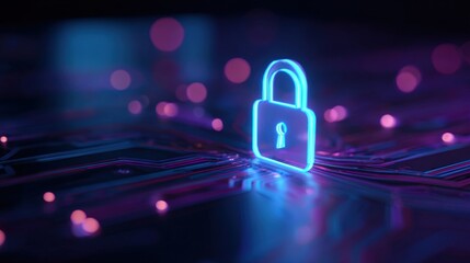 Cybersecurity Lock Icon on Futuristic Circuit Board: Data Protection and Digital Safety Concept