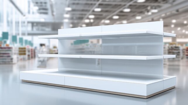 Empty Retail Shelf Display: A Clean, White Fixture for Product Placement and Marketing in Store