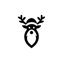 Charming Reindeer Head Vector Illustration with Santa Hat