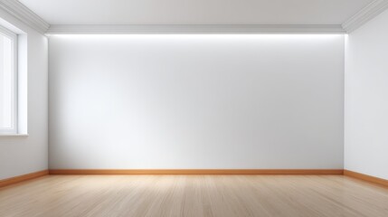 Fototapeta premium Empty Room with White Walls and Wood Floor, Interior Design, Architecture, and Sunlight