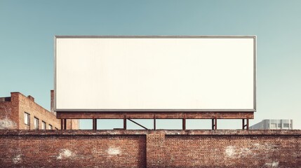Obraz premium Blank Billboard on Brick Wall Against Sky for Advertising, Marketing and Promotional Purposes