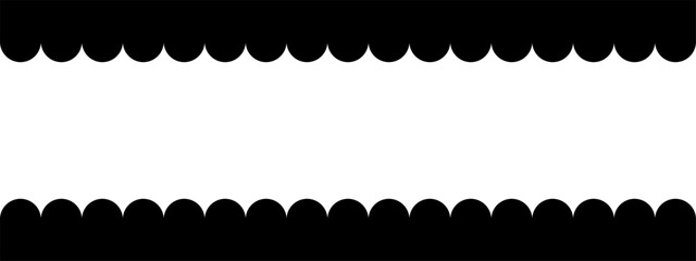 Top and bottom borders with scalloped edges. Frame with wavy borders and space for text. Template for web banner. Vector graphic illustration.