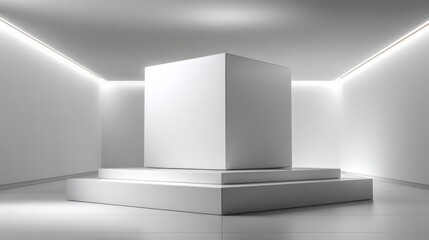 Obraz premium Minimalist White Product Display Platform: Clean Geometric Stage for Product Showcase and Creative Presentation