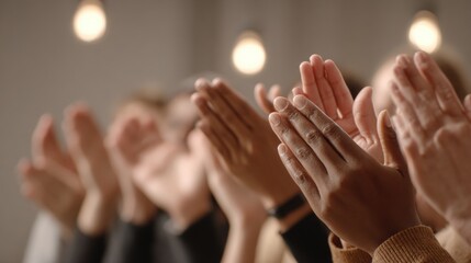 Audience Clapping Hands in Appreciation, Showing Support and Recognition in a Warm, Light-Filled Environment