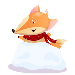 Cute vector illustration of a fox playing snowballs. Christmas, New Year, fox, snowballs, games