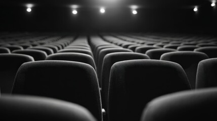 Obraz premium Empty Movie Theater Seats in Rows Awaiting an Audience for Entertainment