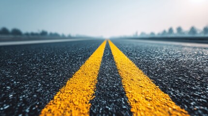 Road Perspective with Yellow Lines: A Conceptual Journey and Transportation Theme on Asphalt
