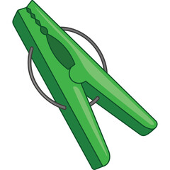 Single Green Plastic Clothespin with Metal Spring Detail on Transparent Background Isolated Object Clipping Tool for Laundry Household Item