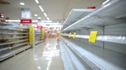 Fototapeta premium Empty Supermarket Shelves Illustrating Supply Chain Issues and Economic Downturn During an Emergency Situation