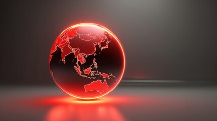 Glowing Red Globe Highlighting Asia and Australia, Illustrating Global Communication and Technology Networks