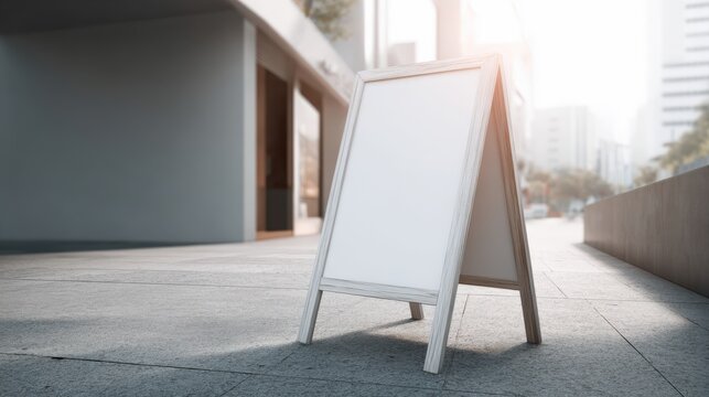 Blank Advertising A Frame Signboard Mockup Displayed on a City Street for Custom Messaging - Powered by Adobe