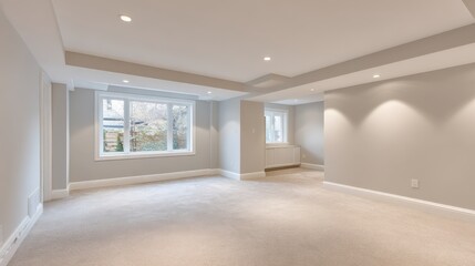 Obraz premium Bright, Spacious Empty Room with Neutral Colors, Natural Light, and Modern Architectural Design
