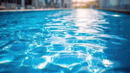 Obraz premium Tranquil Blue Swimming Pool Water Reflecting Sunlight, Evoking Relaxation and a Summer Vacation Vibe
