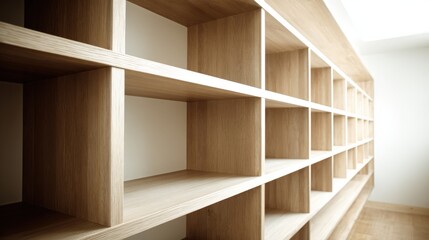 Empty Wooden Shelves Display, Ideal for Product Mockups and Interior Design Showcase, Storage Solutions