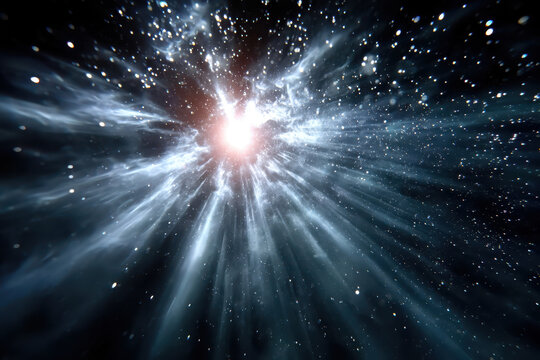 Cosmic explosion of light and energy in the depths of space at the edge of a galaxy