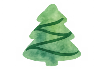 Christmas fir tree watercolor illustration for winter holiday decorations and festive season designs, transparent background