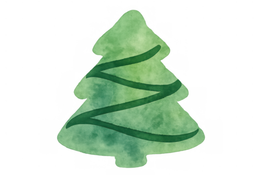 Christmas fir tree watercolor illustration for winter holiday decorations and festive season designs, transparent background