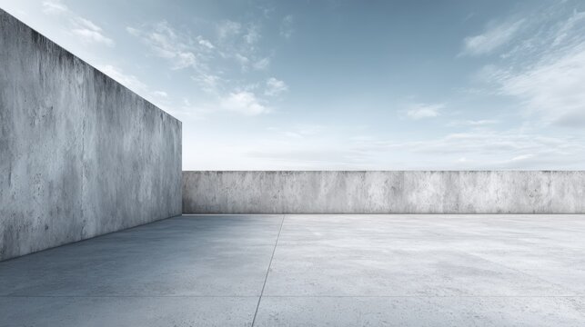 Minimalist Concrete Structure with Open Space and Blue Sky Background, Ideal for Architectural Visualization