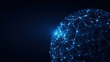 Abstract Network Globe: Connected Points and Lines Forming a Digital World on Dark Background