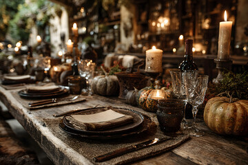 Herbstlich gedeckter Tisch für ein Wildessen