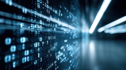 Digital Binary Code Stream Visual: Futuristic Data Flow and Information Technology Concept