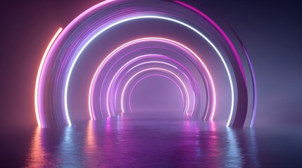 Fototapeta premium Abstract Neon Light Tunnel with Reflections, Modern Futuristic Style Background for Technology and Creative Projects