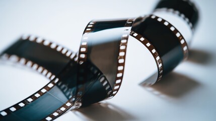 Curled Photographic Film Strip Isolated on White, Demonstrating Analog Photography and Vintage Media
