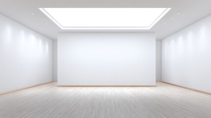 Modern White Gallery Interior with Light Wood Flooring, Perfect for Art Display or Mockups, Featuring Clean Lines