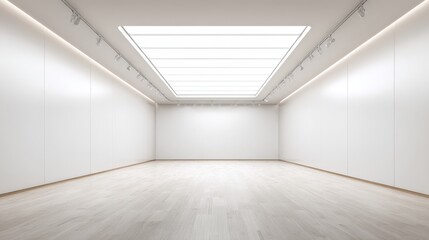 Modern Art Gallery Interior with White Walls and Wood Floor, Ideal for Exhibition Space