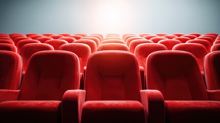 Obraz premium Rows of Plush Red Seats in a Theater, Ready for the Show, Entertainment Venue
