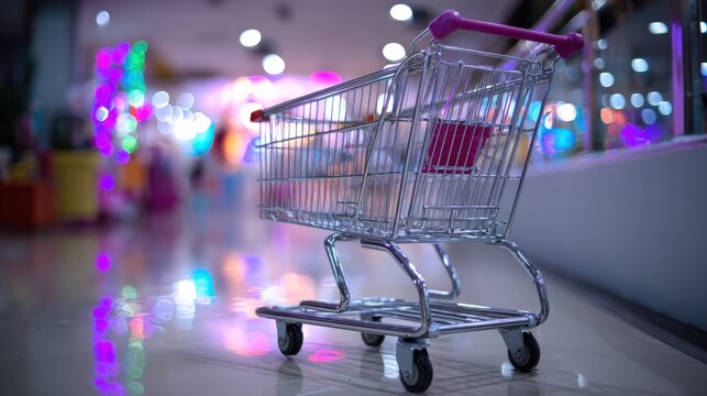 Shopping Cart in Retail Store Aisle: Consumerism, Groceries, and Modern Shopping Experience - Powered by Adobe