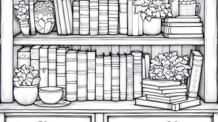 Fototapeta premium Bookshelf with plants and tea, cozy reading nook