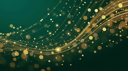 Emerald green base with sweeping golden light trails and bokeh sparks, forming an abstract energy pattern. Radiant and modern, suited for tech or nature-inspired backgrounds. No people - Powered by Adobe