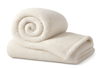 Rolled beige fleece blanket showing soft texture