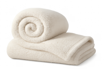 Rolled beige fleece blanket showing soft texture