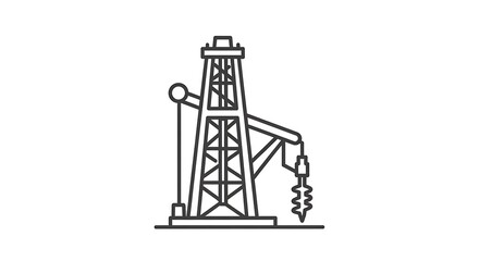 Oil drilling rig line art icon on a white background.