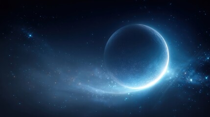 Fototapeta premium Mystical Deep Space Planet with Gaseous Nebula, Illuminated by Distant Star, Science Fiction Background