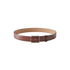 A classic brown leather belt with a silver buckle on a white background