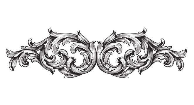 This exquisite hand-drawn rococo vector ornament features intricate symmetrical scrollwork, ideal for luxurious design projects.